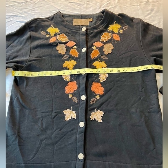 Shenandoah Womens Autumn Leaves Button Up Cardigan Sweatshirt Fleece 3/4 Sleeve - Picture 6 of 6